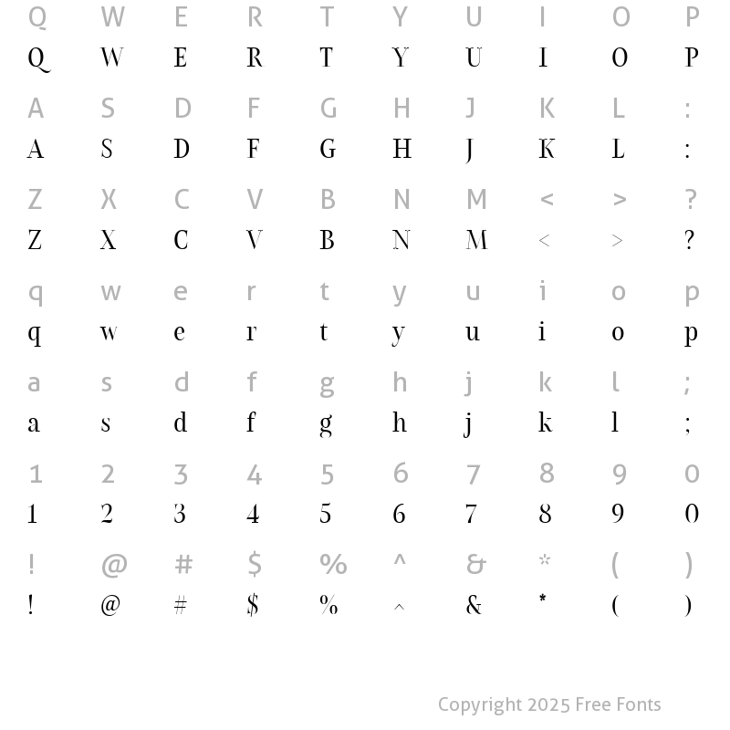 Character Map of Belda Didone Cond Regular Condensed