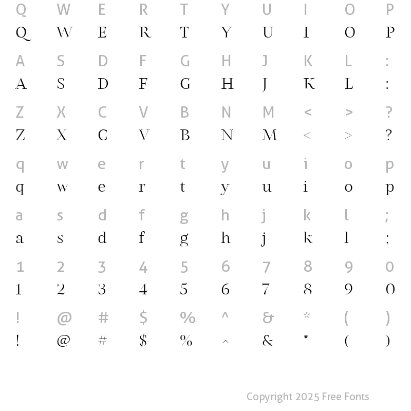 Character Map of Belda Didone Ext Light Expanded