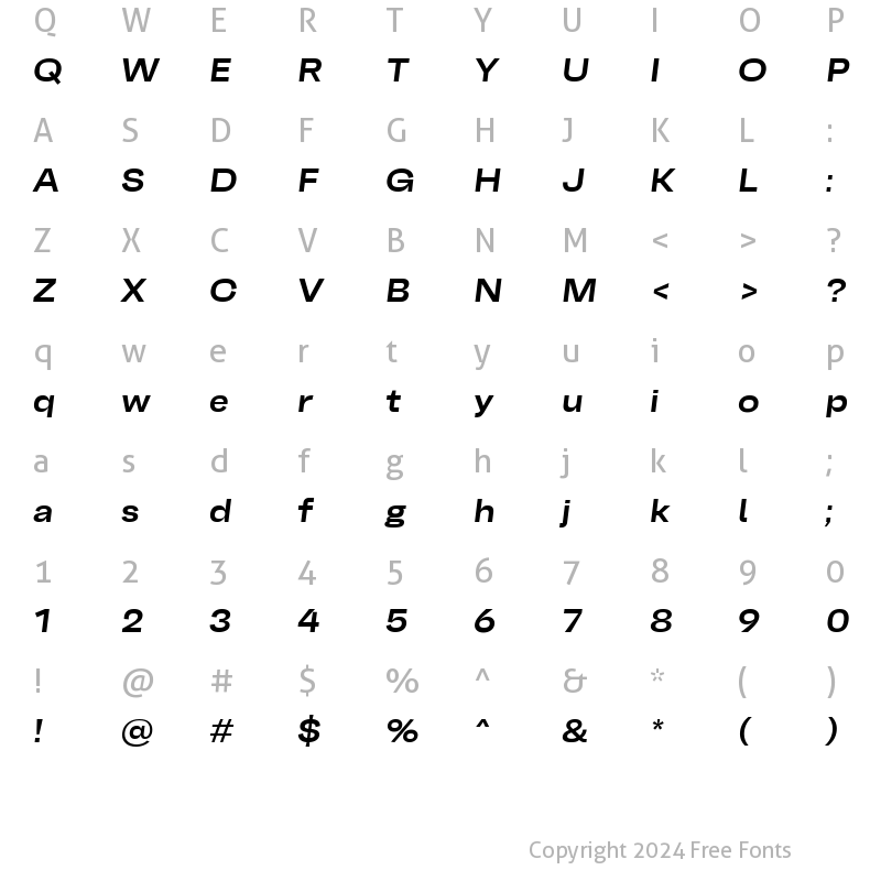 Character Map of BelfastGrotesk-BoldOblique SemiExpanded Oblique