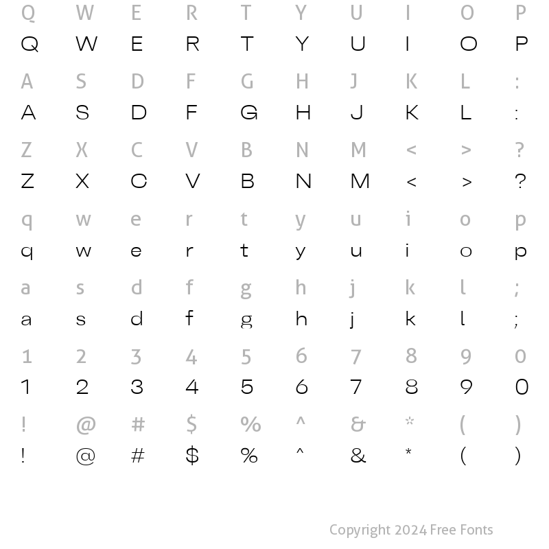 Character Map of BelfastGrotesk-Light SemiExpanded