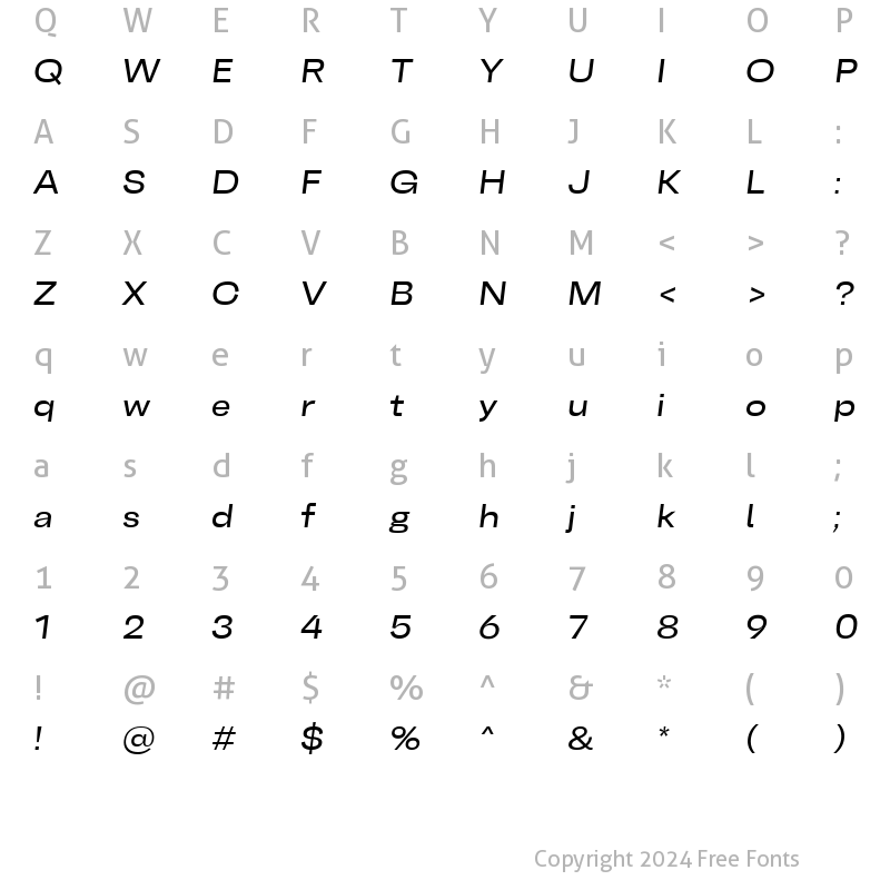 Character Map of BelfastGrotesk-MediumOblique SemiExpanded Oblique