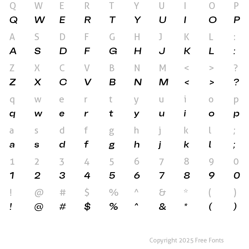 Character Map of BelfastGrotesk-SemiBoldOblique SemiExpanded Oblique