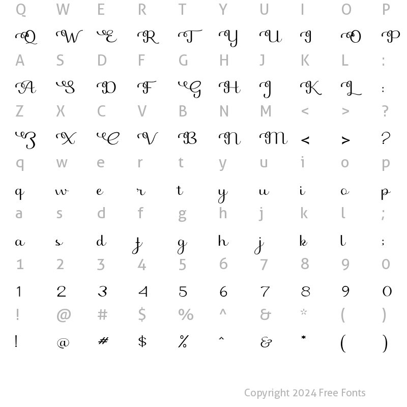 Character Map of Beligna Script Regular