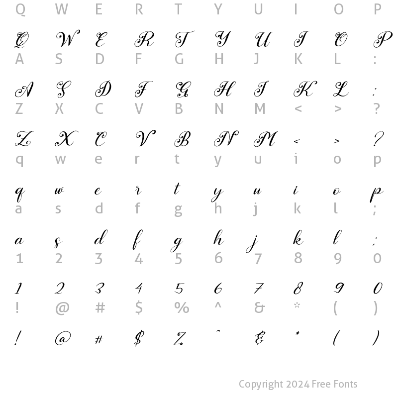 Character Map of Belinda Heylove Italic