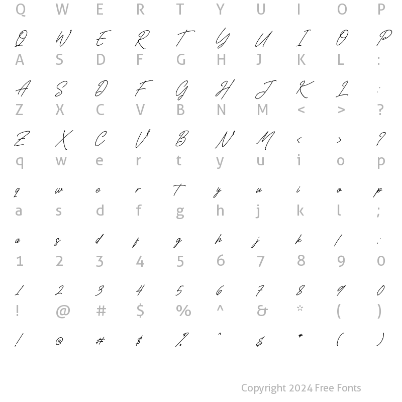 Character Map of Belistaria Signature Italic