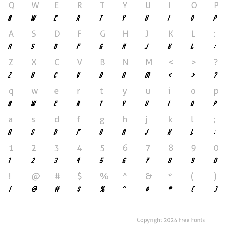 Character Map of Belithel Bold Italic