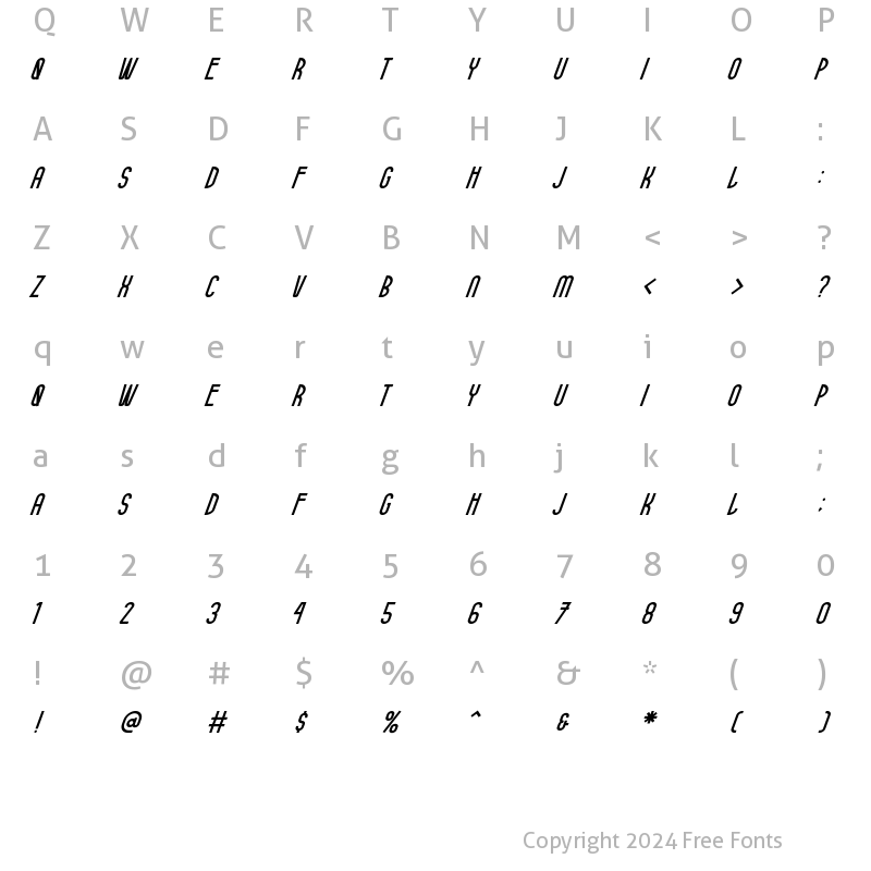 Character Map of Belithel Italic