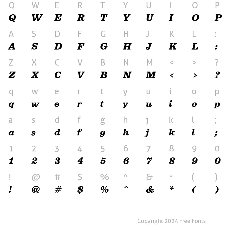 Character Map of Belizio FB Bold Italic