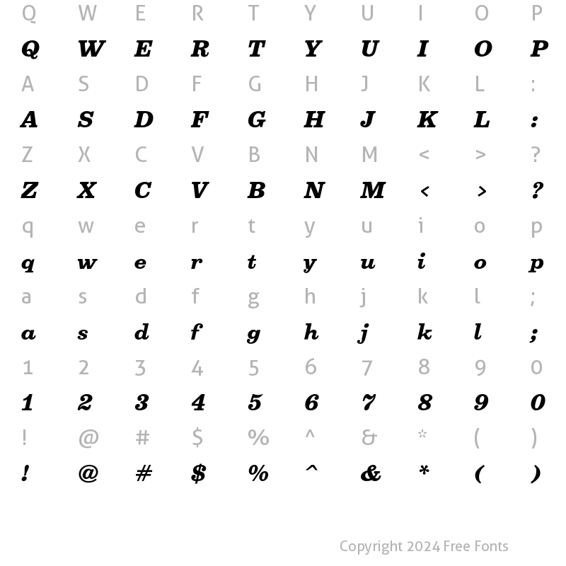 Character Map of BelizioBoldItalic Regular