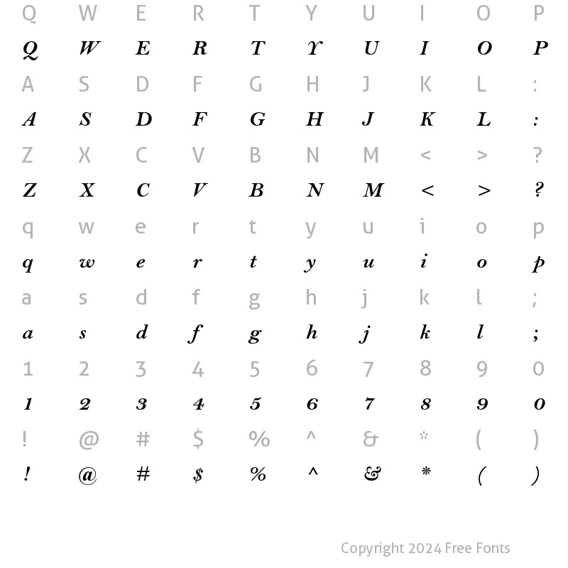 Character Map of Bell MT Bold Italic
