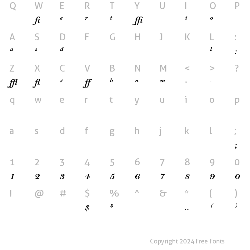 Character Map of Bell MT Expert Bold Italic