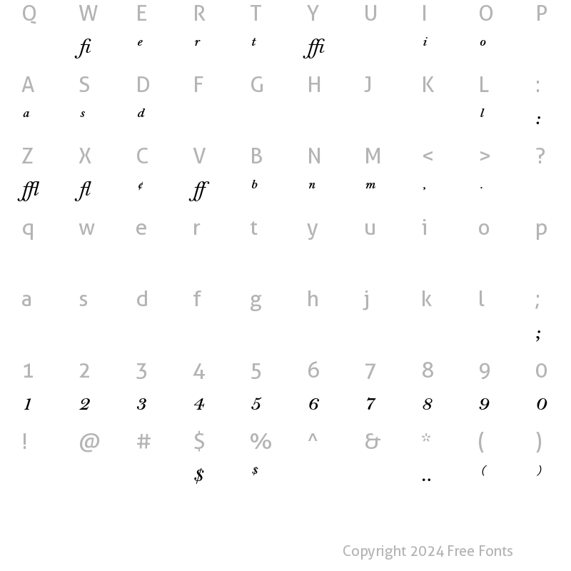 Character Map of Bell MT Semi Expert Bold Italic