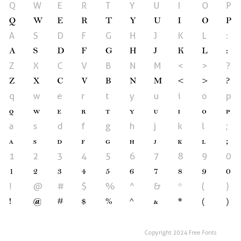 Character Map of Bell MT Semi Small Caps Bold