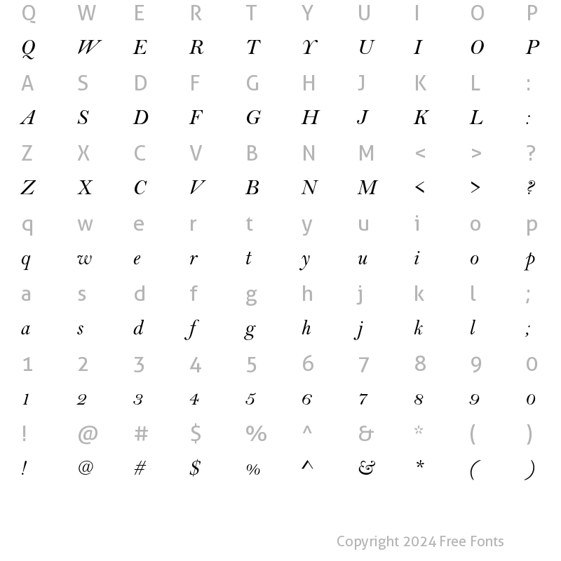 Character Map of Bell T Italic