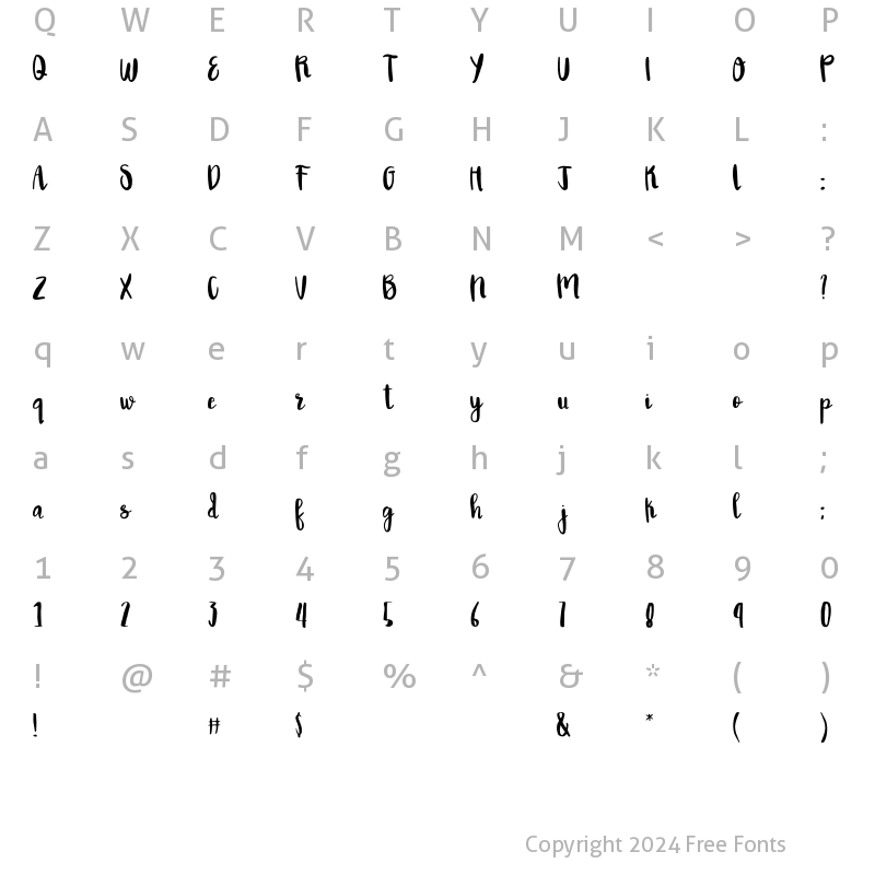 Character Map of Bella Rose Regular