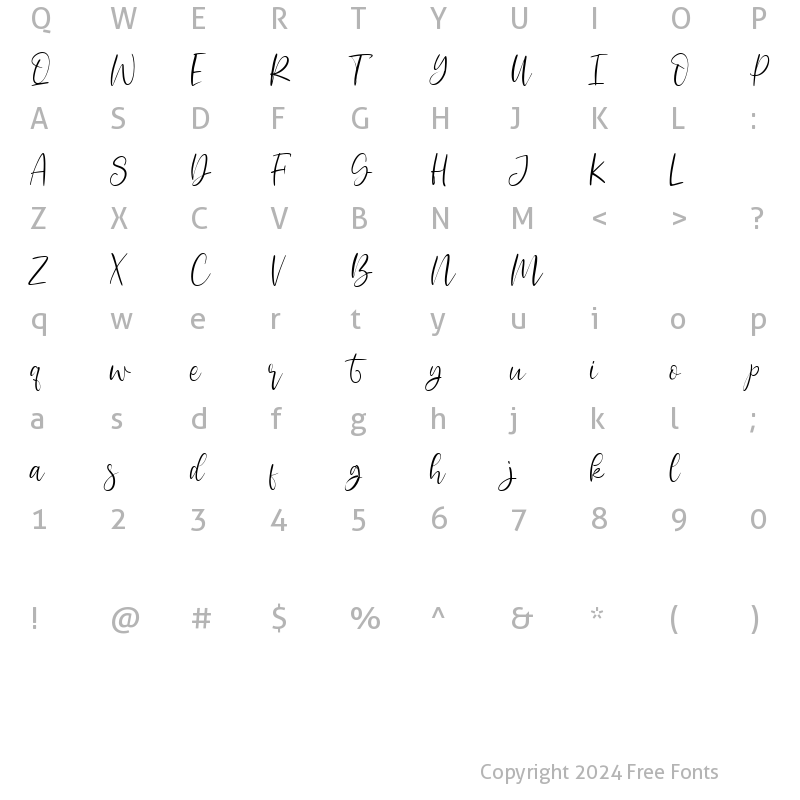 Character Map of Bella Rosemary Regular