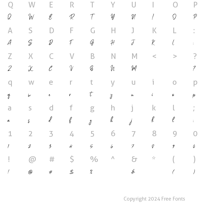 Character Map of Bella Sweety Regular