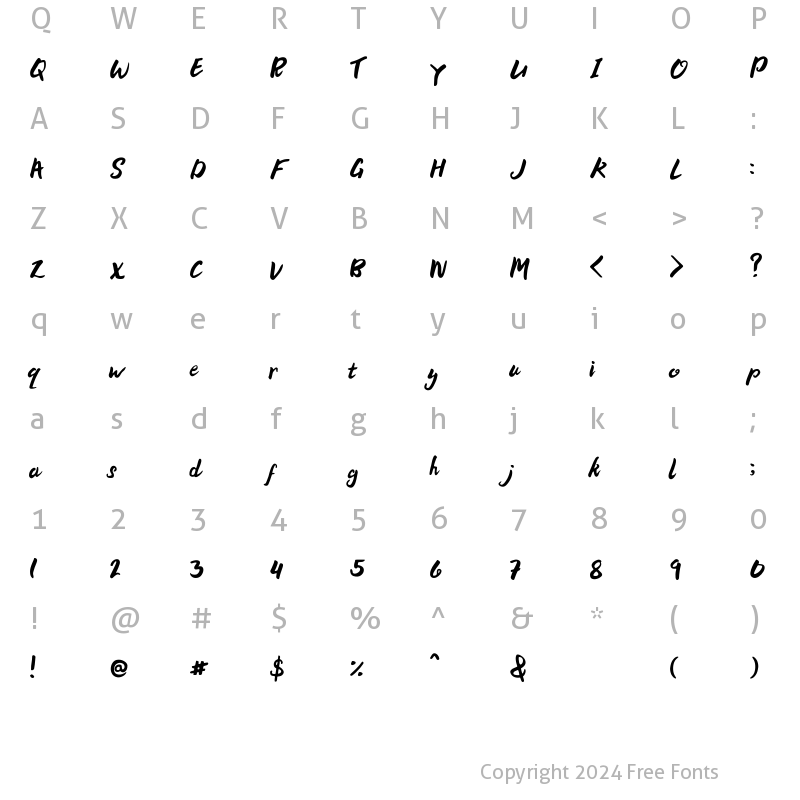 Character Map of Bellania Regular