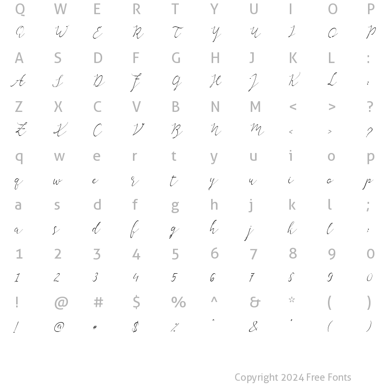 Character Map of Bellaria Italic Italic