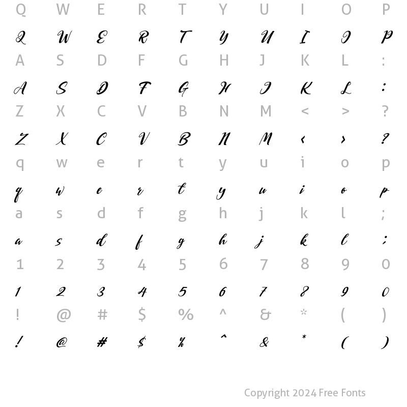 Character Map of Bellarin Italic