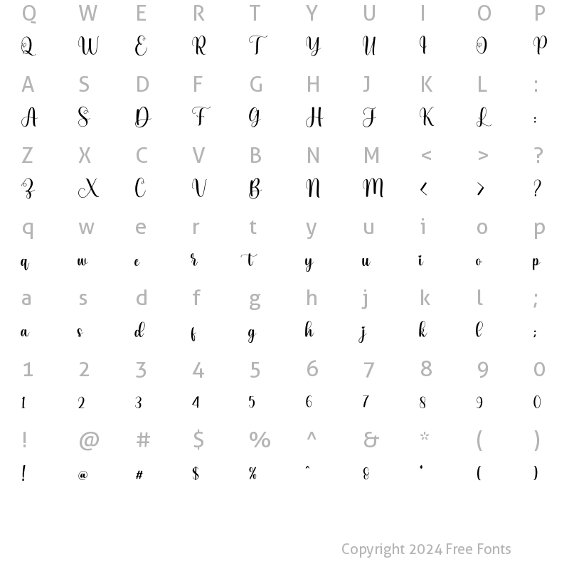 Character Map of Bellarose Regular