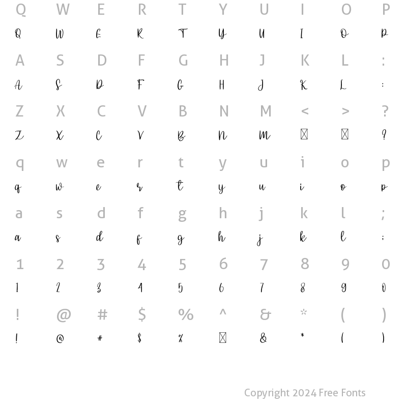 Character Map of Bellasia Hawainis Regular