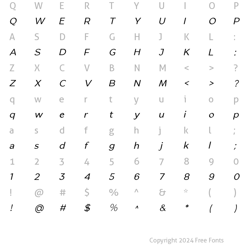 Character Map of Bellaxio Italic