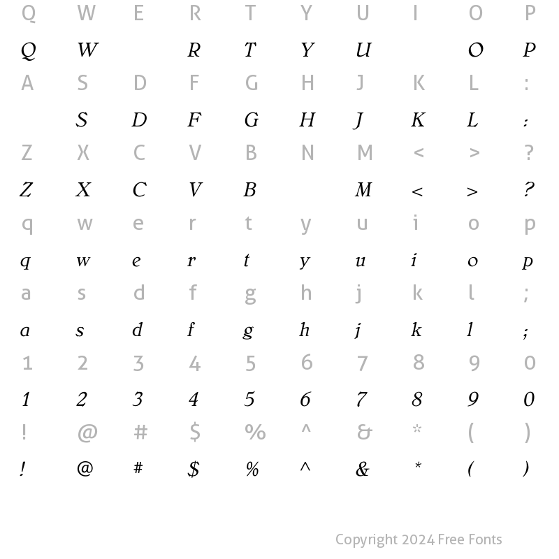 Character Map of BelliniOriginalItalic Regular