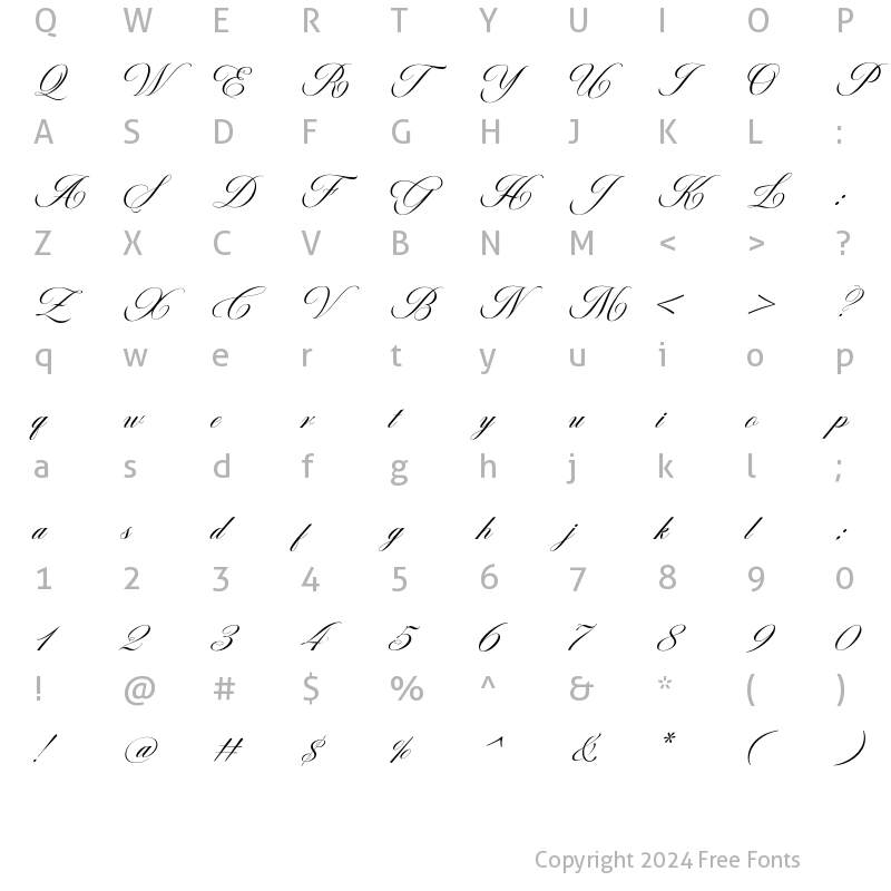 Character Map of Bellisa Script Regular