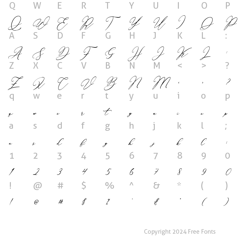 Character Map of Bellisia Bold Italic Regular