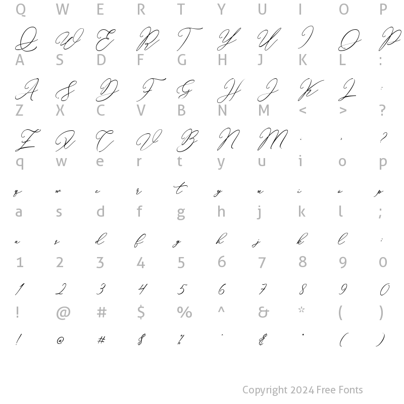 Character Map of Bellisia italic Regular