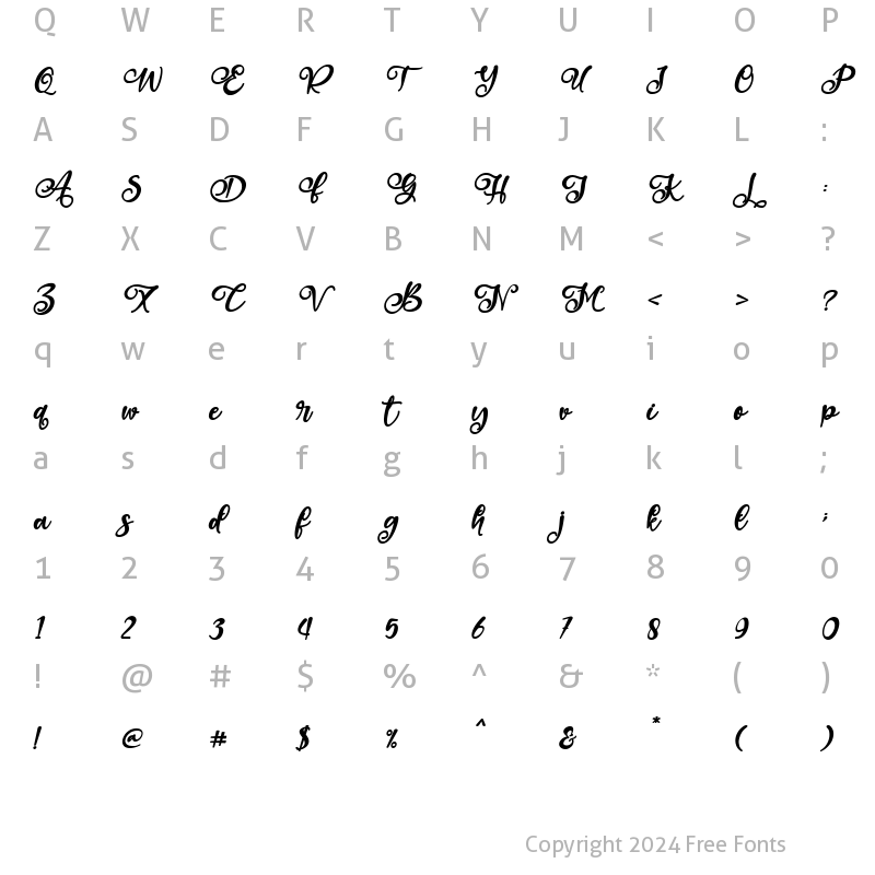 Character Map of Bellissa Italic