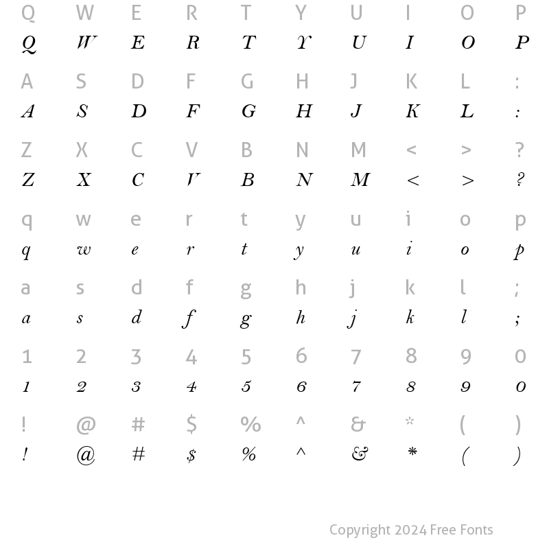 Character Map of BellMT RomanItalic