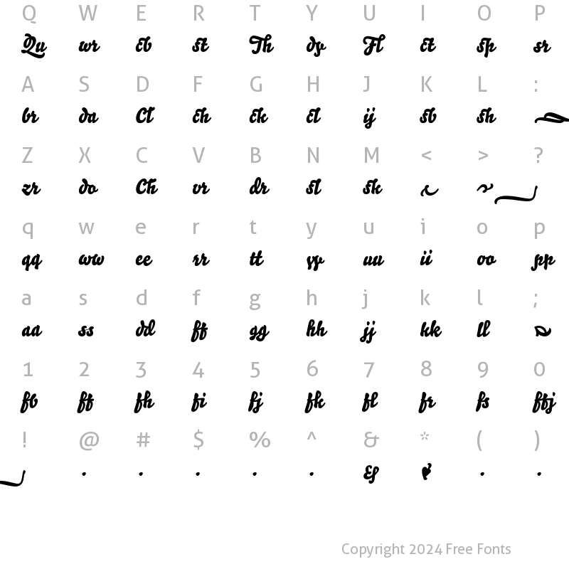 Character Map of Bello Script Ligatures