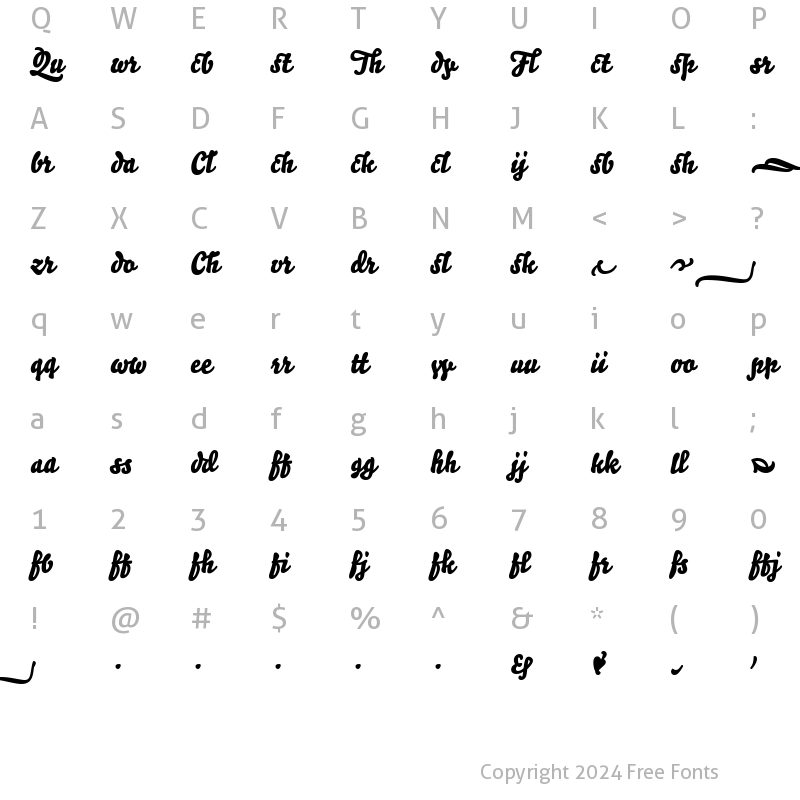 Character Map of Bello Script Ligatures Regular