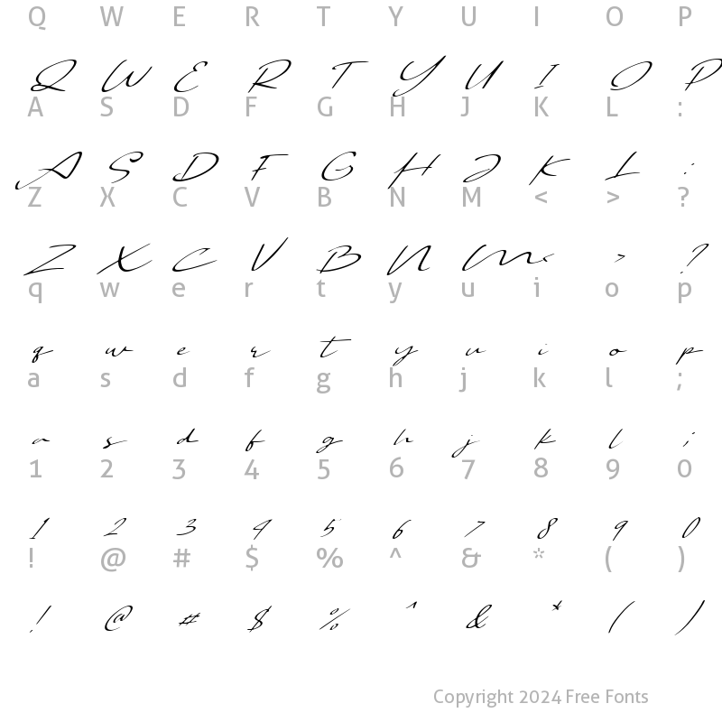 Character Map of Bellova Light Regular