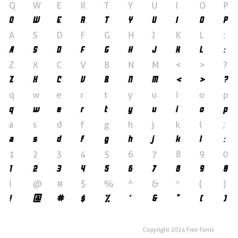 Character Map of Bellyn Natural Italic