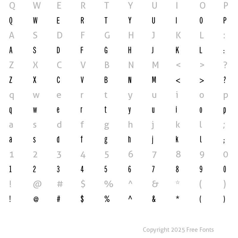 Character Map of BellySansCondensed Regular