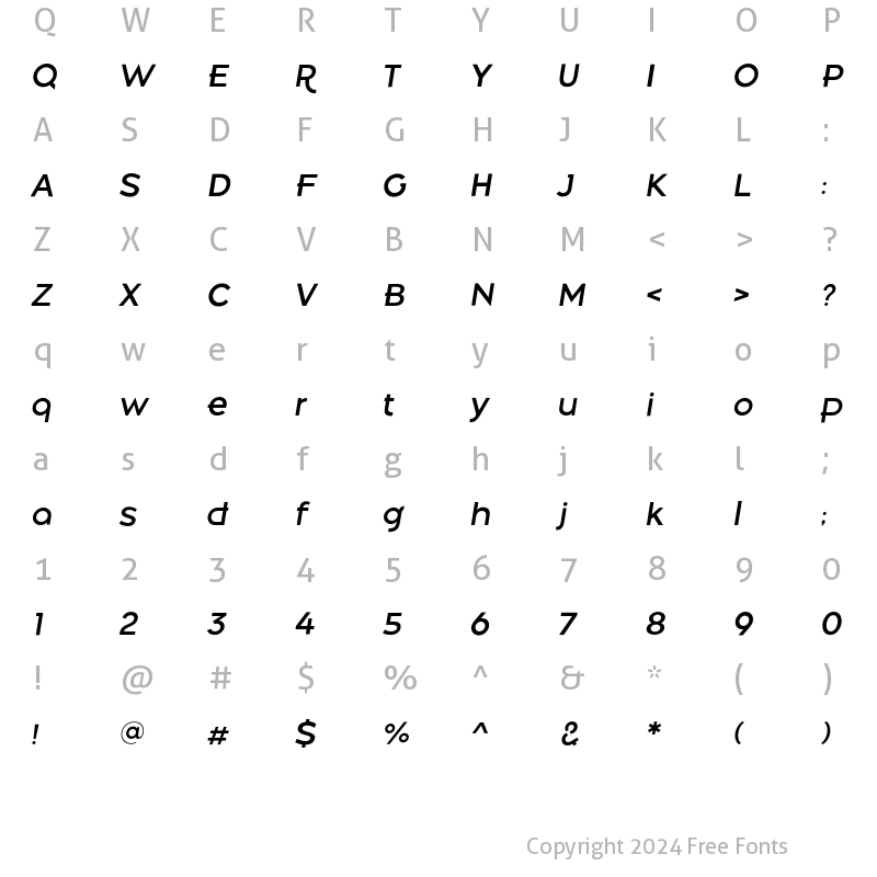 Character Map of Belong Sans MediumItalic