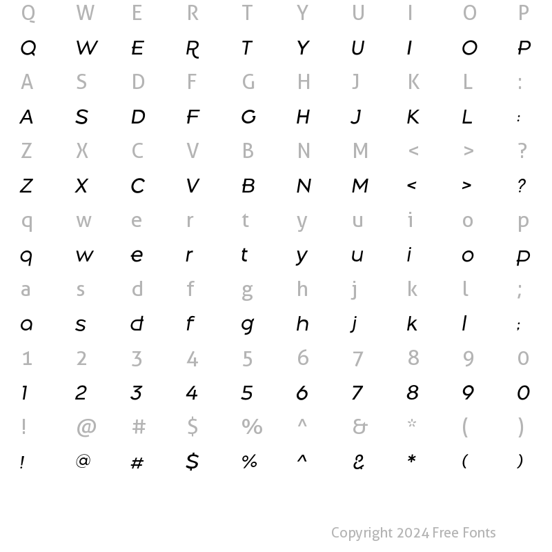 Character Map of Belong Sans RegularItalic