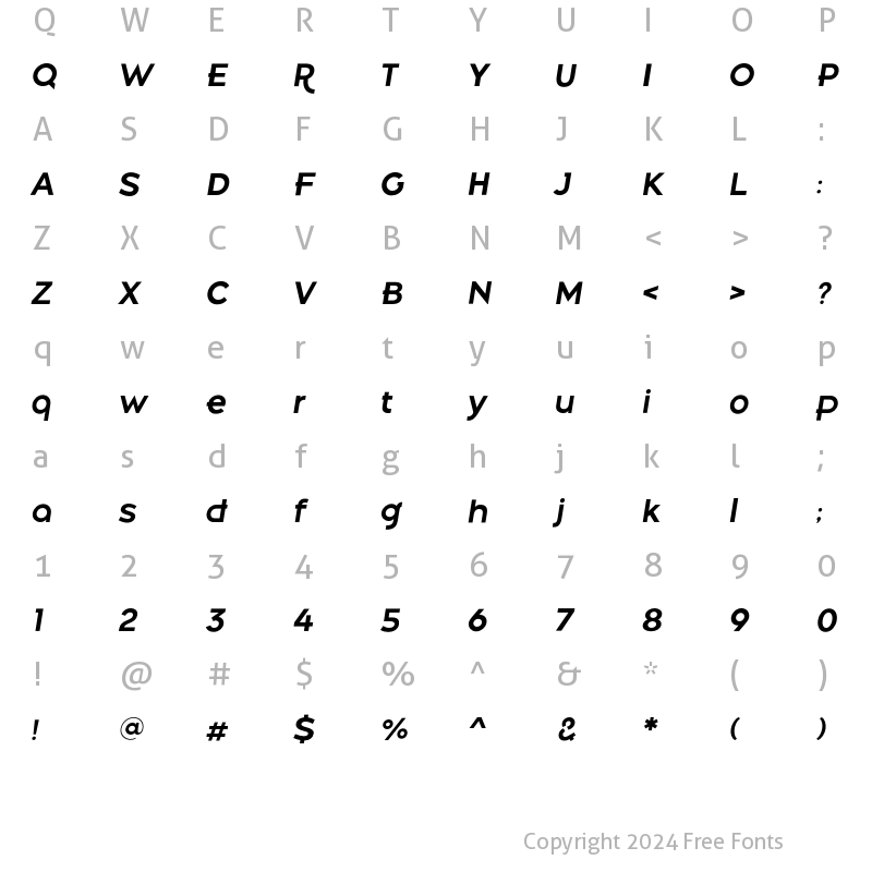 Character Map of Belong Sans SemiBoldItalic