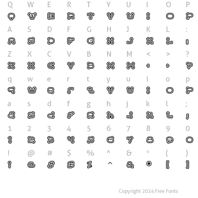 Character Map of Belter Mega Outline ITC Std Regular