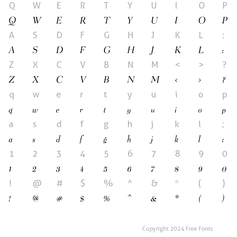 Character Map of Belucian Book Italic