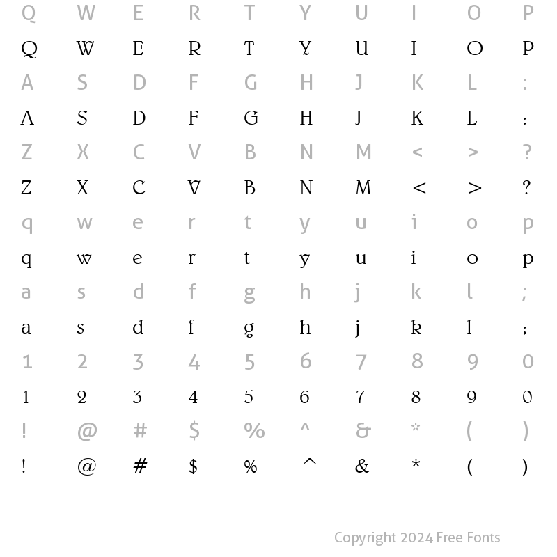 Character Map of Belwe Lt BT Light