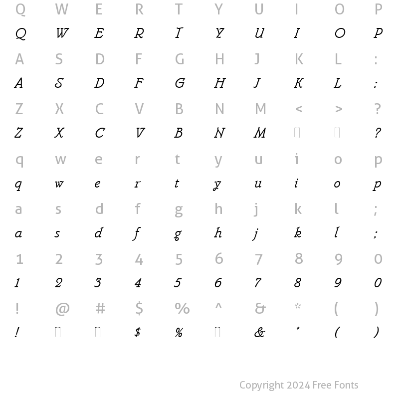 Character Map of Belwe Mono Italic