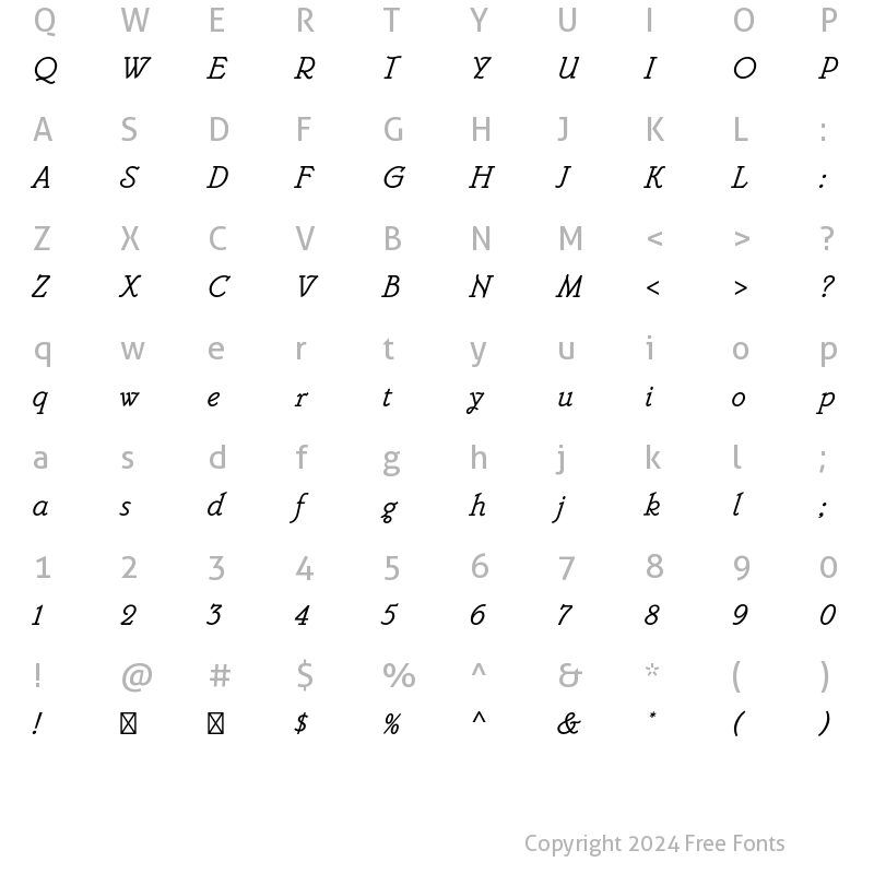 Character Map of Belwe Mono Std Italic