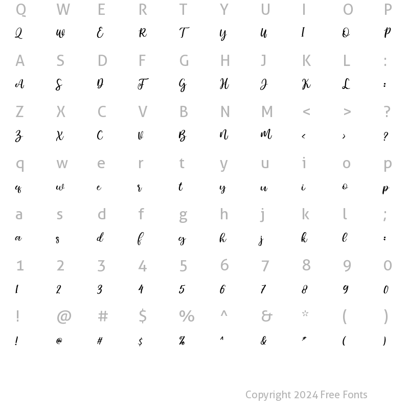 Character Map of Bemalla Italic