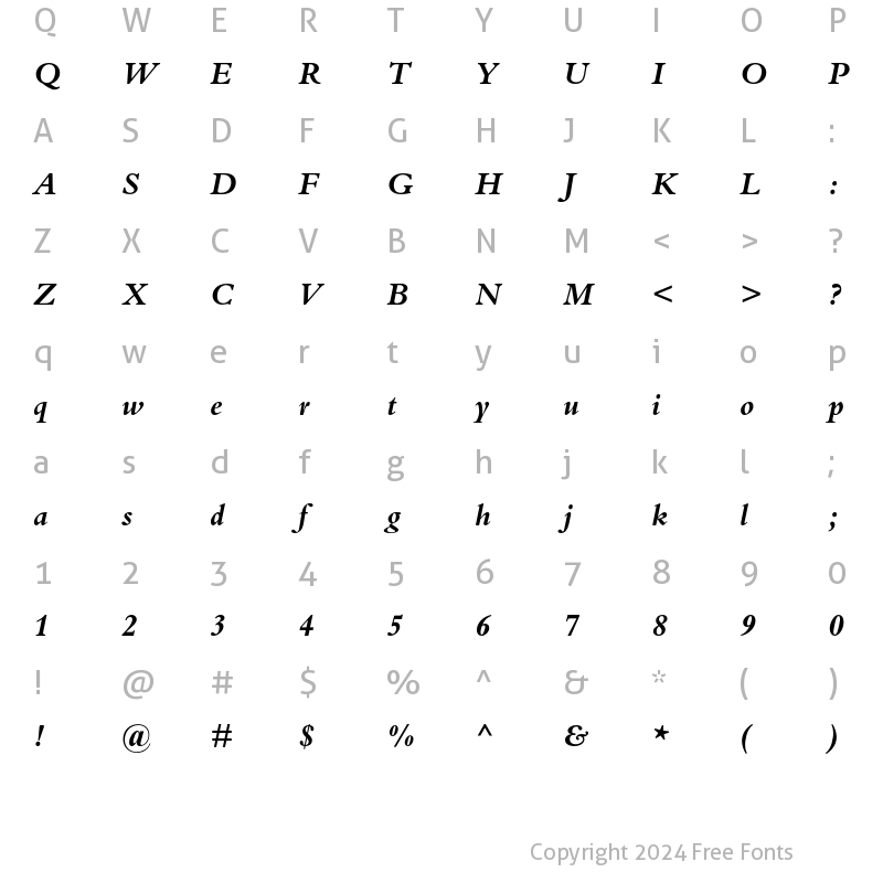 Character Map of Bembo Bold Italic