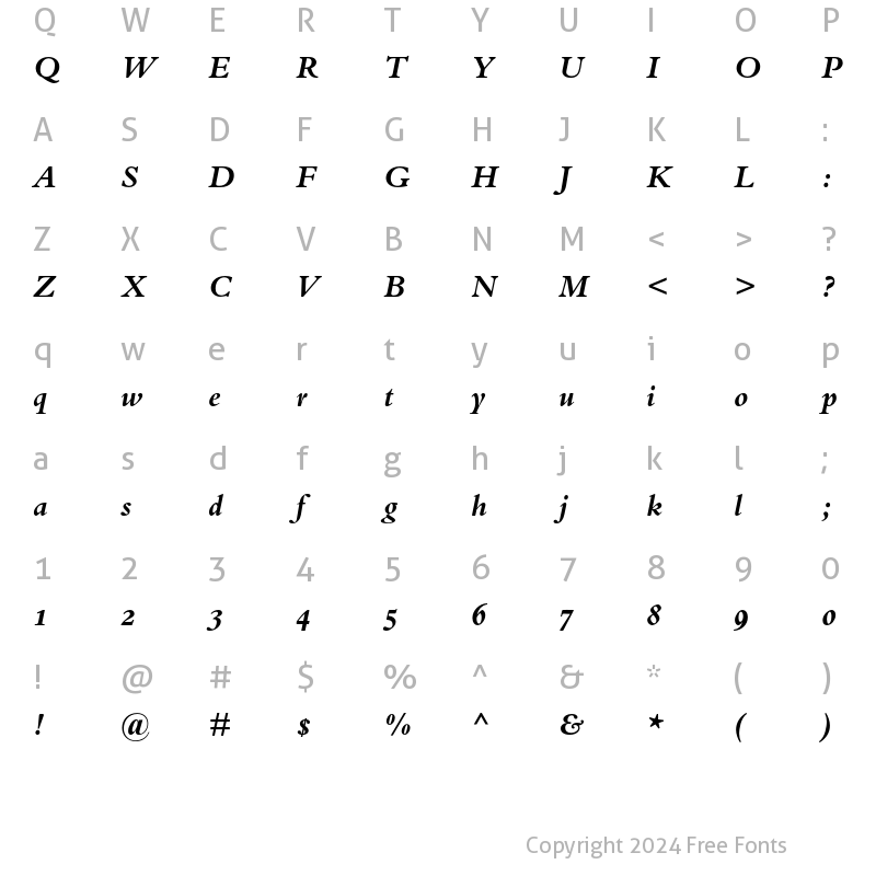 Character Map of Bembo Bold Italic OsF