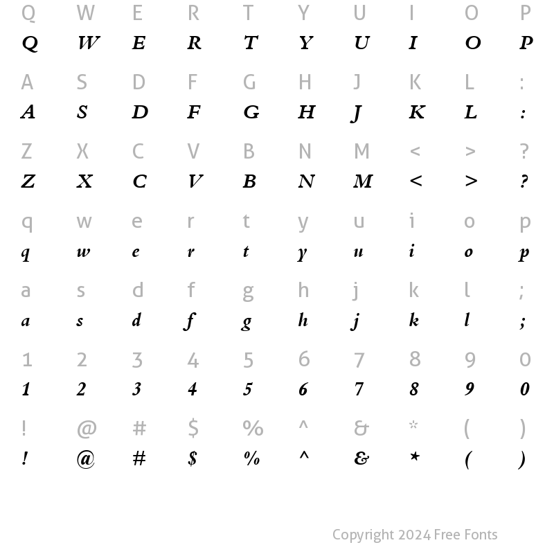 Character Map of Bembo BoldItalic